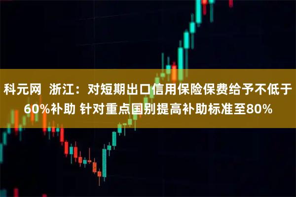科元网  浙江：对短期出口信用保险保费给予不低于60%补助 针对重点国别提高补助标准至80%